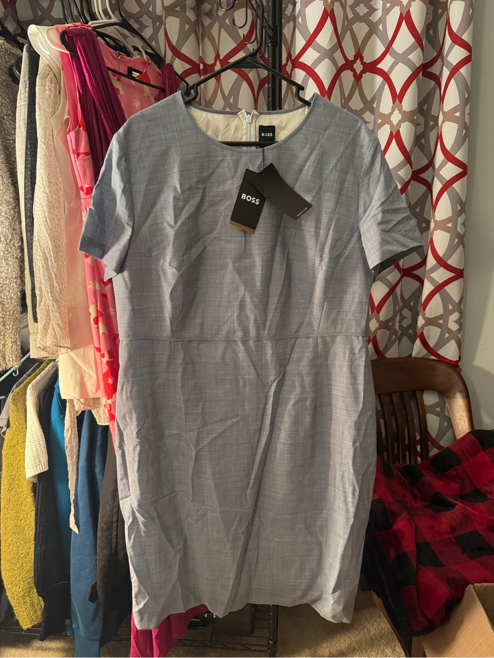 BOSS Light Blue Short-Sleeve Midi Dress